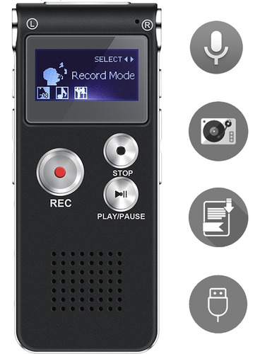 Grabador Digital Periodista 8gb Reproducción Mp3 Audio Espía Color Negro