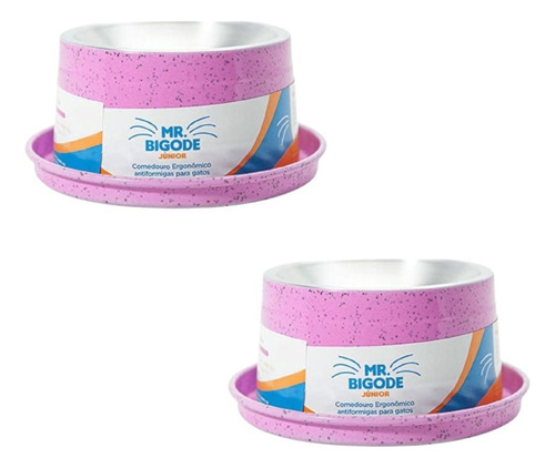 Kit 2un Comedor Gato Antiformiga Mr. Bigode Ergonômico 140ml