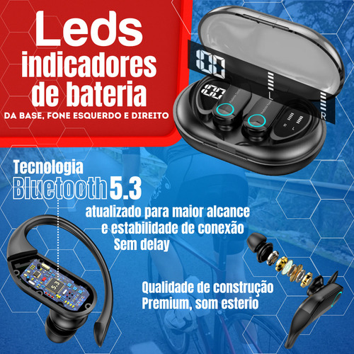 Fone De Ouvido Bluetooth 5.3 Tws Sem Fio Esportivo Compatível Com iPhone Samsung Xiaomi Motorola Tipo Gancho Marca PodeVirTem