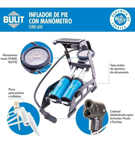 Inflador De Pie Con Manometro Bulit Serie 600