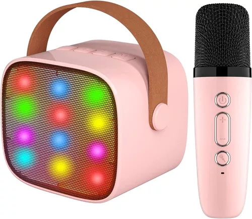 Mini máquina de karaoke para niños, altavoz Bluetooth portátil con  micrófono inalámbrico para adultos con luces LED, regalos de karaoke para  niñas y