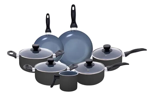 Jogo De Panelas 7 Pçs Antiaderente Cerâmica Alumínio - Oikos Cor Preto