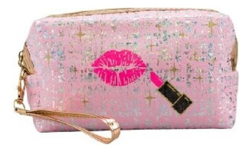 Necessaire Retangular Rosa Beijo E Batom 11x6x18 Cm Cor Rosa-claro