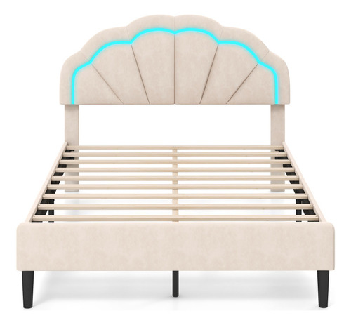 Base De Cama Con Luz Led Beige Matrimonial Gpl