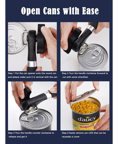 Abre Lata Manual Con Mango Blando Y Acero Inoxidable