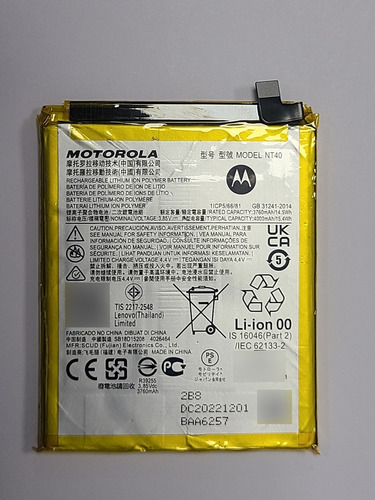 Bateria Pila Motorola Moto E20 Nt40 Original De Equipo