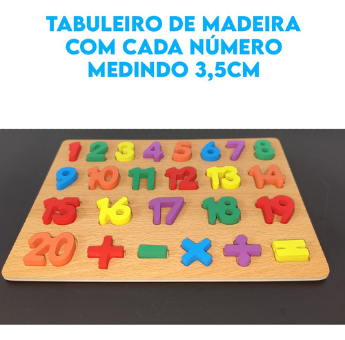 Tabuleiro Encaixe Números Madeira Brinquedo Educativo Cor 26 Peças