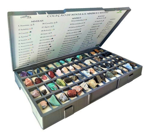 Kit / Coleção Com 60 Minerais Em Caixa De Polipropileno