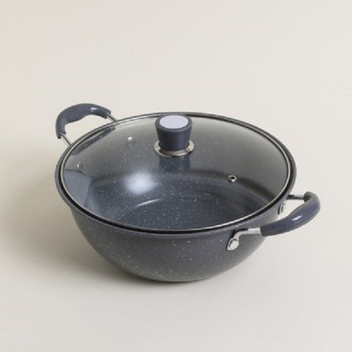 Imagen 2 de 4 de Cacerola Gris Con Asas Granite Tapa De Vidrio 27 Cm