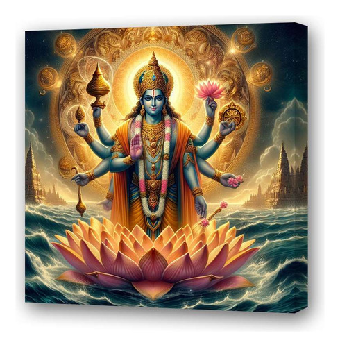 Cuadro 20x20cm Vishnu Preservador Hindú Dharma Dios M4