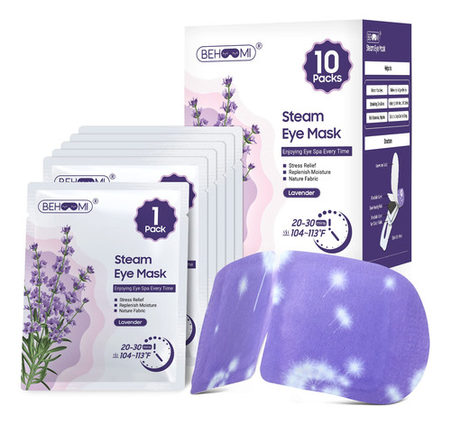 Behoomi Steam Eye Mask For Dry Eyes, 10 Packs Lavender Heate