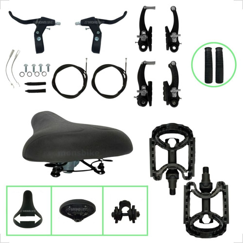 Kit Freio V-brake Completo + Selim Bike Banco Molas + Pedal