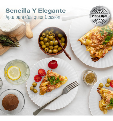 MAGMA LIFE Vajilla de Opal Olas 6 personas (18 Piezas),Juego de Platos de Ultra Alta Resistencia: 6 Extendidos, 6 para Postre y 6 Hondos, para Microondas y Lavavajillas, Antibacterial, Fácil de Limpia