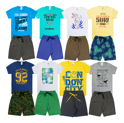 Roupas Meninos Kit 5 Conjuntos Verão Camiseta E Bermudas 