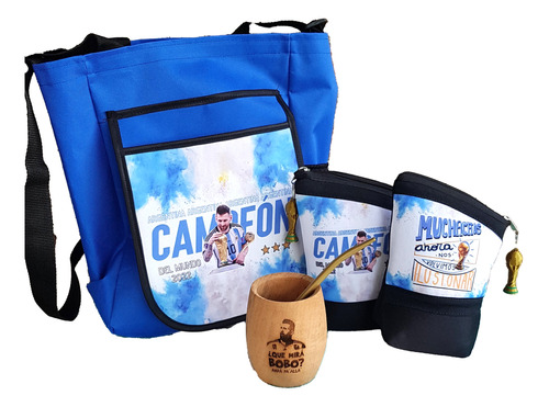 Kit Argentina Campeon Matero Con Bolso Y Mate + Llavero