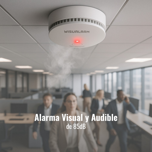 Wisualarm Detector De Humo Inalámbrico Hy-sa30a-r8 Interconectable Hasta 24 Disp Sensor Fotoeléctrico Alarma De 85db Visual Y Audible Batería Sellada De Hasta 10 Años Certificaciones Tüv Y Ce