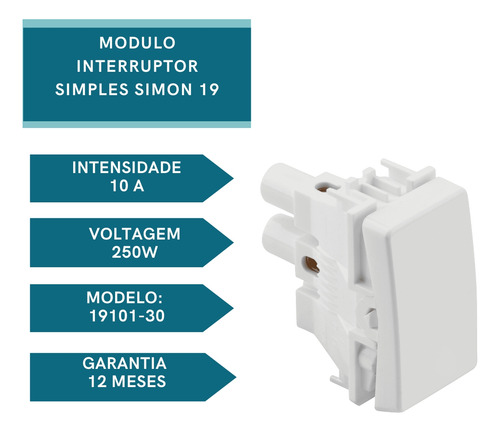 Modulo Interruptor Simples 10a Branco Simon 19/20