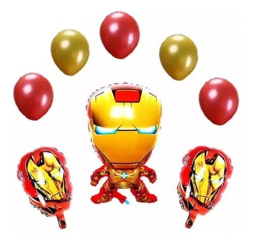 Set 8 Globos Metalizado Iron Man Cuerpo Entero Cabezas