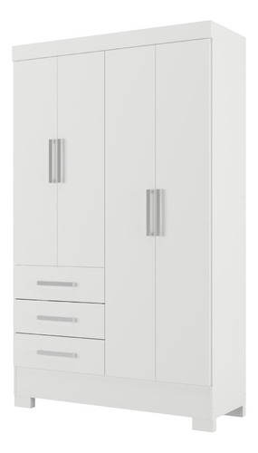 Guarda-roupas Solteiro 4 Portas 3 Gavetas Branco Visconde