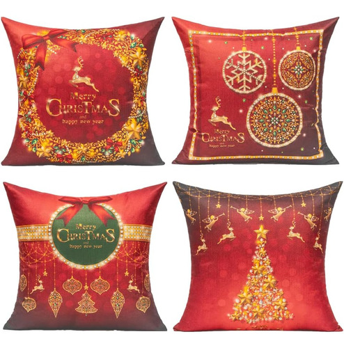 Vakado Fundas De Almohada Decorativas Navideñas De Color Roj