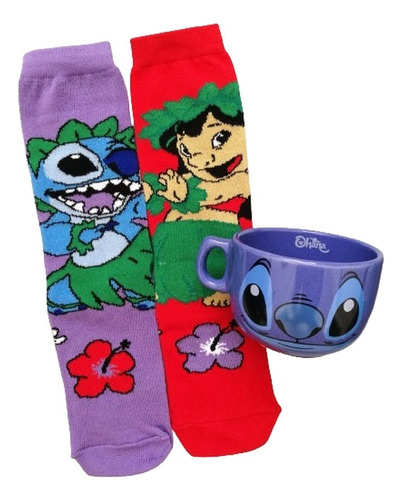 Promo Tazón Stitch De Cerámica + Medias 