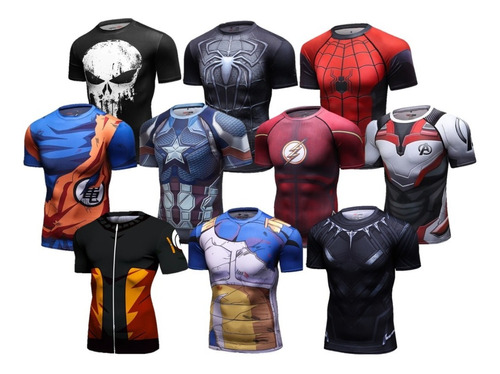 Pack 10 Playera Spiderman Goku Superman Flash Batman Licra