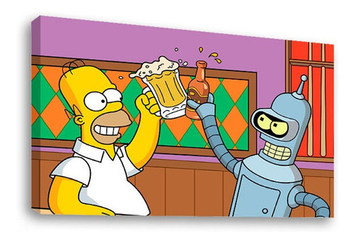 Cuadro Decorativo Canvas Moderno The Simpson Homero Y Bender