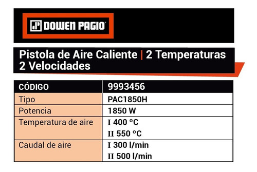 Imagen 6 de 7 de Pistola Aire Caliente 1850w 2temperatura Dowen Pagio 9993456
