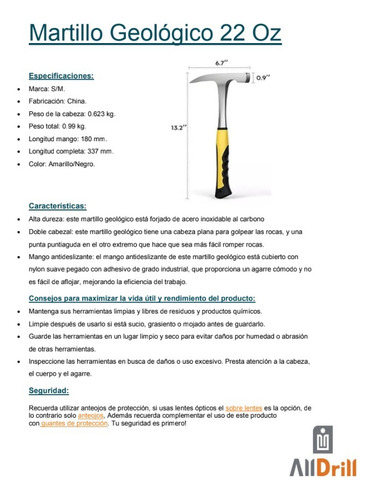 Martillo De Geólogo 22 Oz Piqueta Tipo Estwing