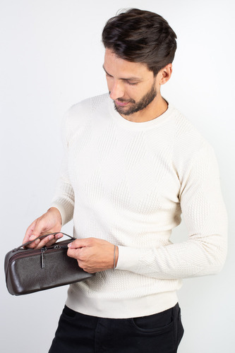 Necessaire Masculina De Couro Floater Athos 11x25x12,5cm Cor Café