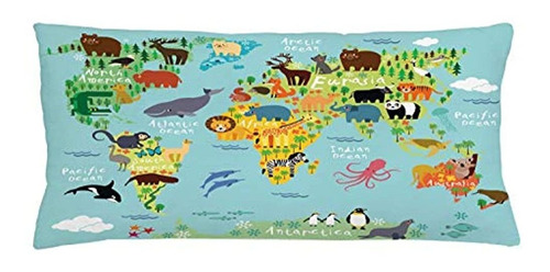 Ambesonne Wanderlust Throw Pillow Cushion Cover, Animal Map 