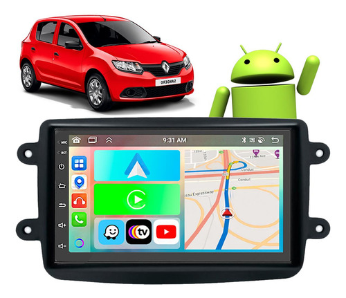 Kit Multimídia Android Carplay Sandero 2011-2024 Tv + Camera
