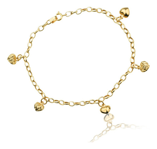 Pulseira Feminina De Ouro 18k Com Berloques Coração