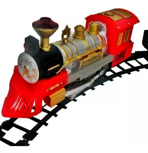 Ferrorama Trem A Pilhas Máquina Locomotiva Pista Som E Luz