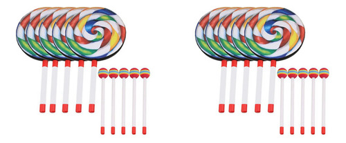 Paquete De 10 Tambores Lollipop De 8 Pulgadas Con Mazo Rainb