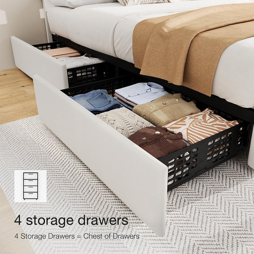 Base De Cama Idealhouse King Size Tapizada En Lino White
