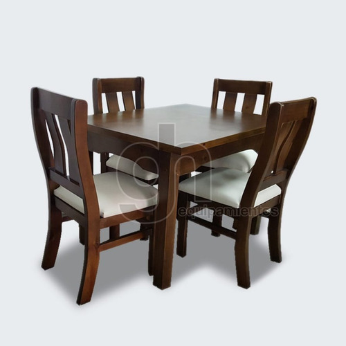 Juego De Comedor 4 Sillas Mesa110x80 Madera Asiento Tapizado