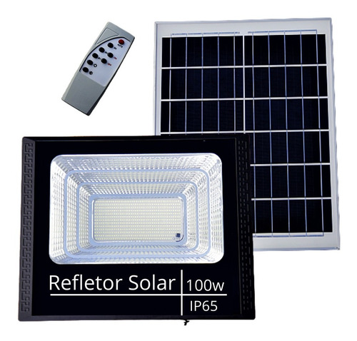 Refletor Holofote Ultra Led 100w Com Controle E Placa Solar Cor da carcaça Preto Cor da luz Branco-frio 110V/220V