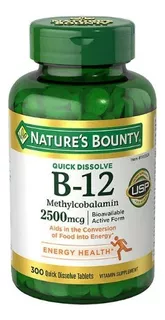 Vitamina B12 Natures Bounty 2500mcg Sublingual 300 Tabletas