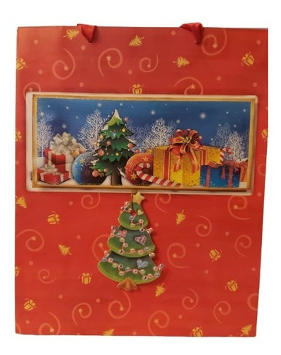 Bolsa De Navidad En Relieve 3d. Tamaño: Mediano