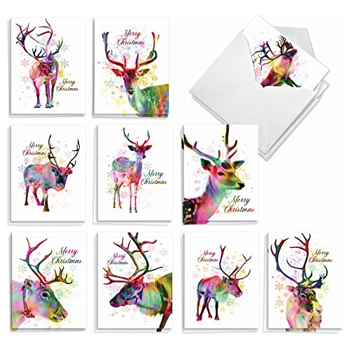 20 Tarjetas De Navidad Animales Granel (10 Diseños, 2 ...