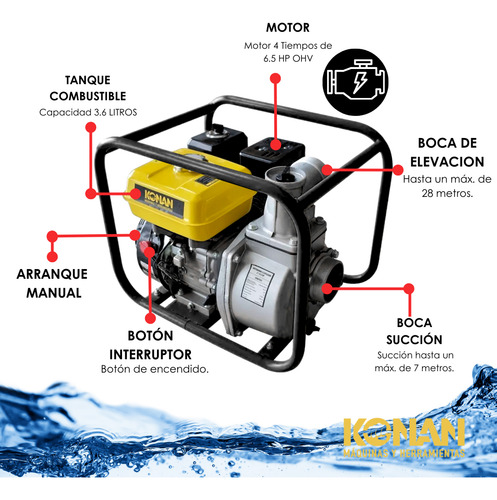 Motobomba A Explosión De 3'' 6.5 Hp Konan Agua Sucia 4 Tiempos Riego Desagote