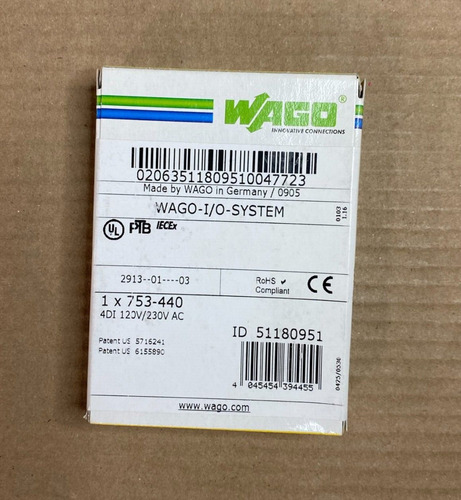 New Wago 753-440 Digital Input Module: 4 Channels 120/23 Eez