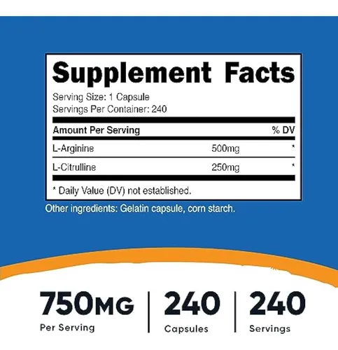 Complejo De L-arginina L-citrulina Nutricost 750 Mg,