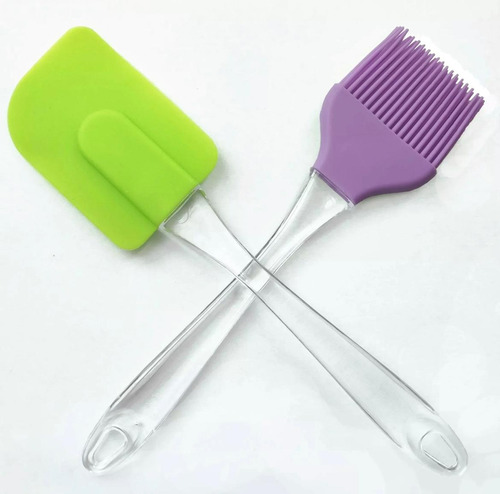 2 Pz Espatula Y Brocha Silicona Con Mango De Plastico