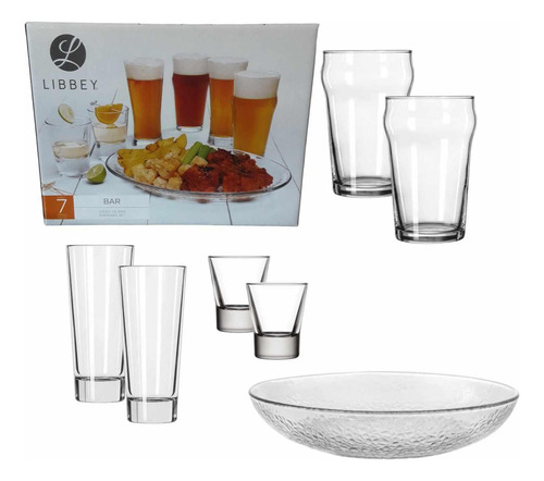 Juego De Bar De Vidrio 7 Piezas, Vasos, Tequileros Y 1 Plato