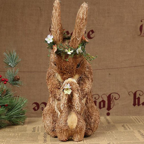 Encantadora Paja Conejo De Pascua Estatuilla Arte 24x15x33cm