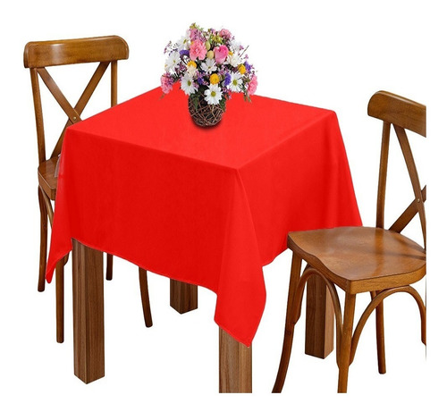 Toalha De Mesa 4 Lugares 1,45m Quadrada Oxford Liso Vermelho