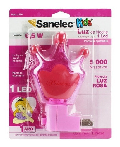 Luz De Noche Led Sanelec Kids 0,5w Diseño Corona Color Rosa