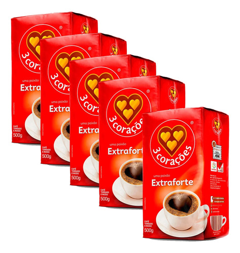 Café 3 Corações Extra Forte Vácuo 500g Kit 5